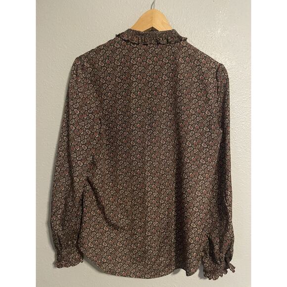 Vintage Womens Top Size 6 Brown Paisley Long Sleeve Button Up Prairie 60s FLAW - Picture 3 of 8
